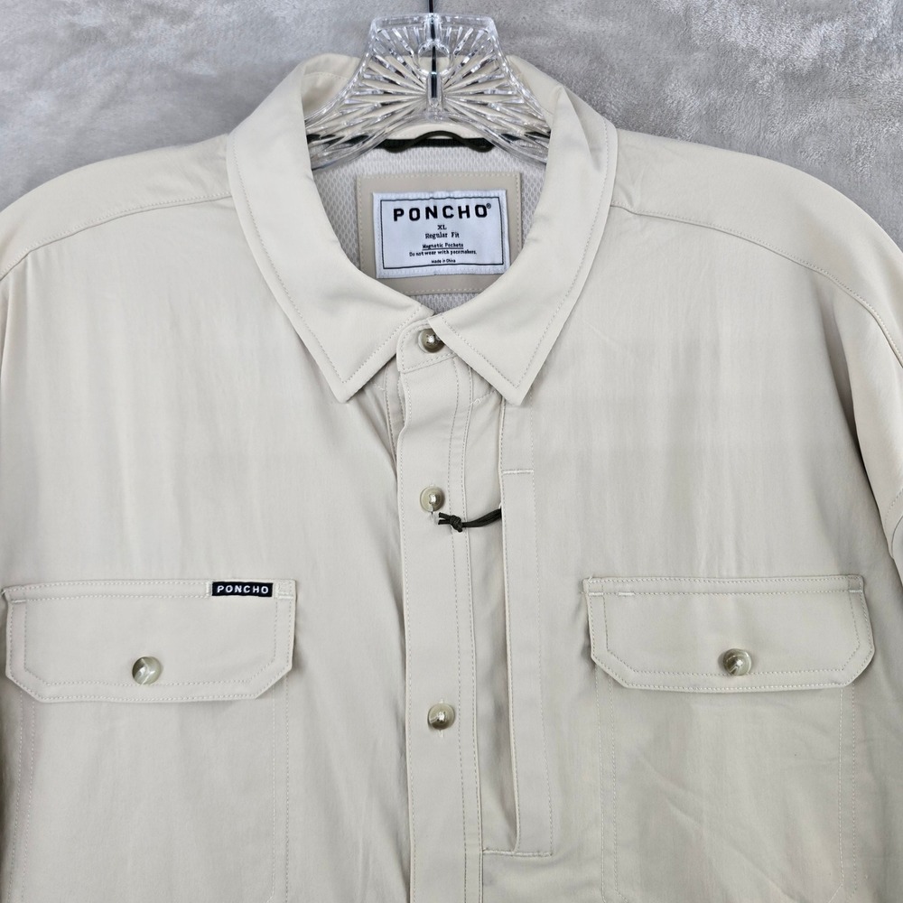 Poncho Outdoors Shirt Mens XL Tan Regular Magnetic Pocket Long Sleeve Fishing